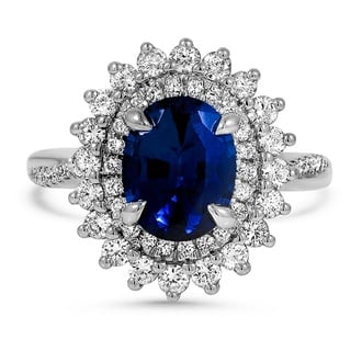 Custom Double Halo Twist Sapphire and Diamond Ring