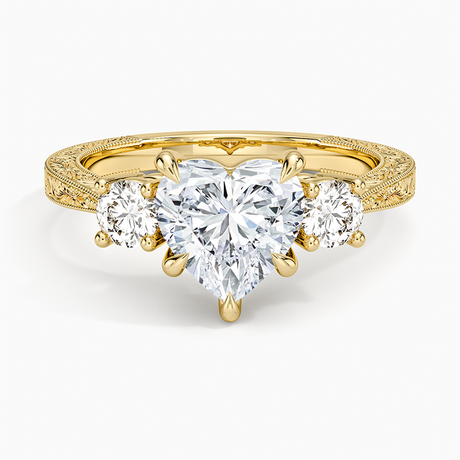 18K Yellow Gold Elsie Three Stone Engraved Diamond Ring (1/3 ct. tw.)