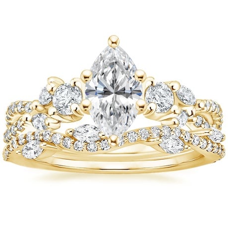 18K Yellow Gold Three Stone Luxe Willow Diamond Ring with Luxe Winding Willow Diamond Ring