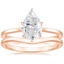 14K Rose Gold Secret Halo Six-Prong Diamond Ring with Petite Curved Wedding Ring
