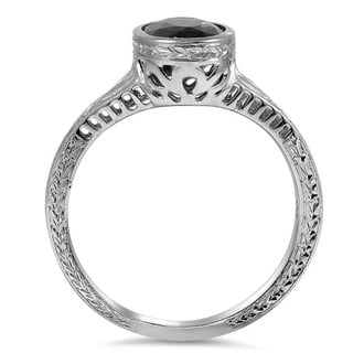 Custom Hand-Engraved Teal Sapphire Bezel Ring