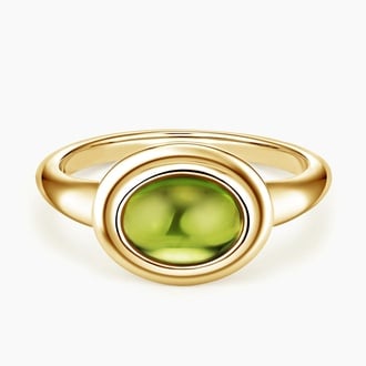Double Bezel Cabochon Peridot Ring in 14K Yellow Gold