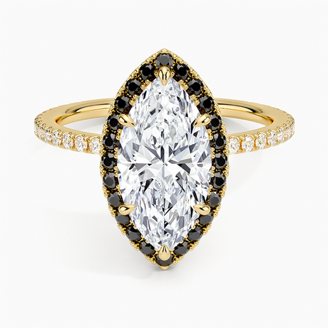18K Yellow Gold Waverly Halo Diamond Ring with Black Diamond Accents