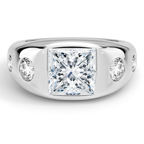 18K White Gold Sloane Flush Set Five Stone Diamond Dome Ring