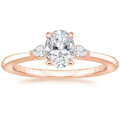 14K Rose Gold Perfect Fit Three Stone Pear Diamond Ring with Luxe Ballad Diamond Ring