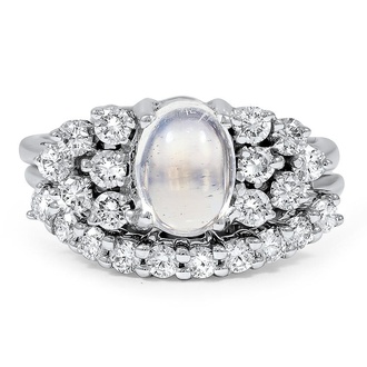 Custom Shared Prong Moonstone and Diamond Matched Set