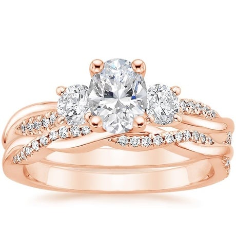 14K Rose Gold Three Stone Petite Twisted Vine Diamond Bridal Set (1/2 ct. tw.)