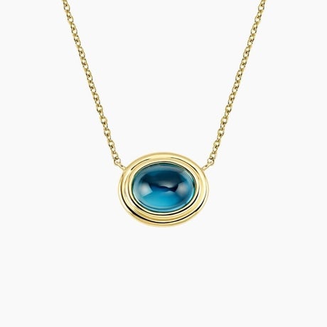 Double Bezel Cabochon London Blue Topaz Necklace