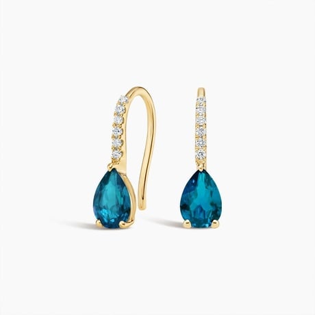 Pear London Blue Topaz and Diamond Birthstone French Hook Earrings