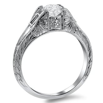 Custom Vintage Inspired Art Deco Ring with Sapphire Accents