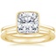 18K Yellow Gold Petite Luna Bezel Ring with Petite Comfort Fit Wedding Ring