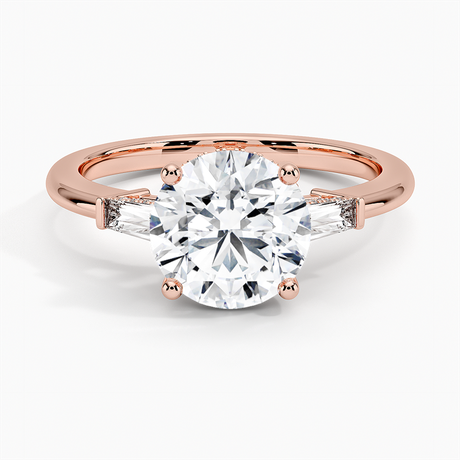 14K Rose Gold Adorned Tapered Baguette Three Stone Diamond Ring