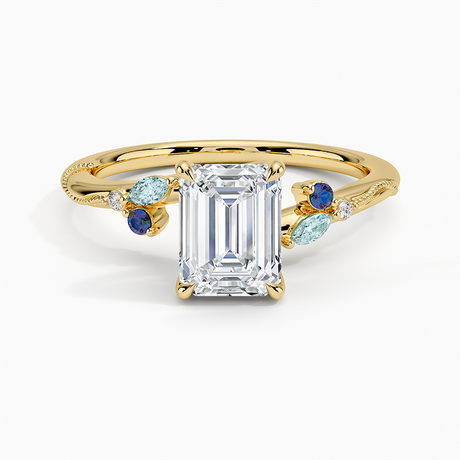 18K Yellow Gold Camellia Indigo Milgrain Ring