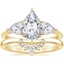 14K Yellow Gold Luxe Opera Three Stone Diamond Ring with Lunette Diamond Ring