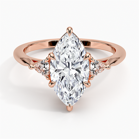 14K Rose Gold Trillion Cut Three Stone Diamond Ring