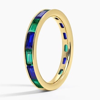 Channel Set Baguette Lab Sapphire and Lab Emerald Ring