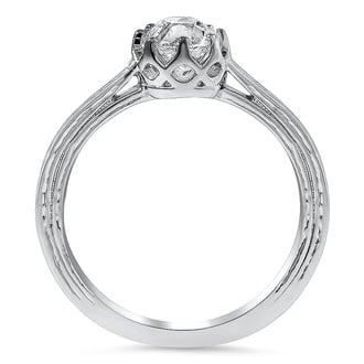 Custom Antique Inspired Engraved Eight Prong Diamond Ring