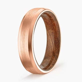 Maple Burl Wood Satin Finish 6mm Wedding Ring in 14K Rose Gold