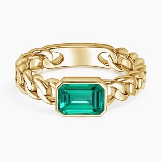 Lab Emerald Curb Link Chain Fashion Ring