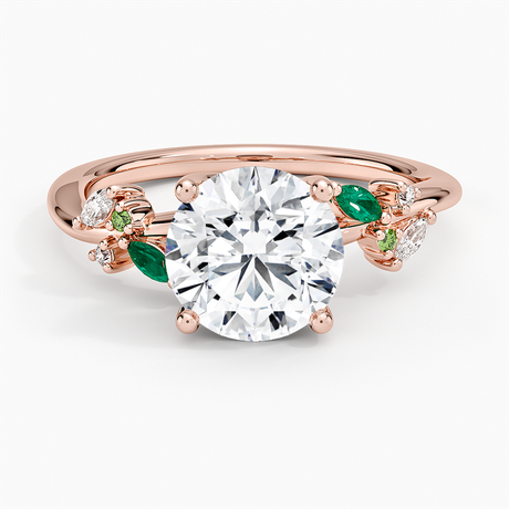 14K Rose Gold Arden Diamond Ring with Lab Emerald Accents