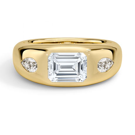 18K Yellow Gold Sloane Flush Set Three Stone Diamond Dome Ring