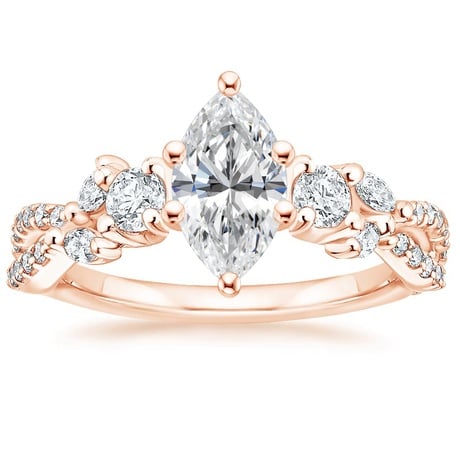 14K Rose Gold Three Stone Luxe Willow Diamond Ring with Luxe Winding Willow Diamond Ring