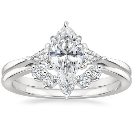 18K White Gold Trillion Three Stone Diamond Engagement Ring with Hadley Contoured Diamond Ring