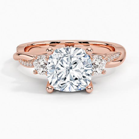 14K Rose Gold Adorned Petite Twisted Vine Three Stone Diamond Ring