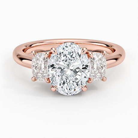 14K Rose Gold Faye Elongated Cushion Three Stone Diamond Ring