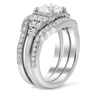 Custom Contoured Pave Milgrain Diamond Bridal Set