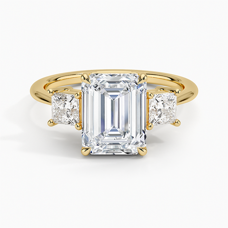 18K Yellow Gold Princess Cut Three Stone Diamond Ring