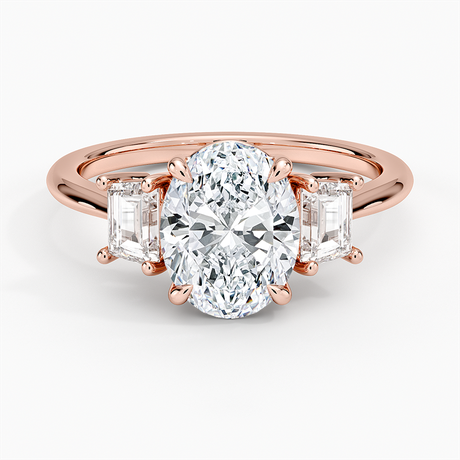 14K Rose Gold Embrace Three Stone Trapezoid Diamond Ring