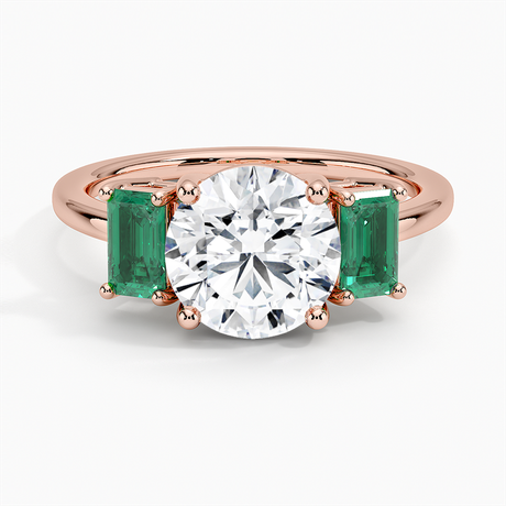 14K Rose Gold Luxe Rhiannon Three Stone Lab Emerald Ring