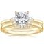 18K Yellow Gold Perfect Fit Three Stone Pear Diamond Ring with Crescent Diamond Ring