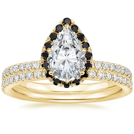 18K Yellow Gold Waverly Diamond Ring with Black Diamond Accents with Luxe Ballad Diamond Ring