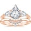 14K Rose Gold Luxe Opera Three Stone Diamond Ring with Lunette Diamond Ring
