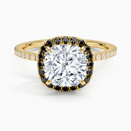 18K Yellow Gold Waverly Halo Diamond Ring with Black Diamond Accents