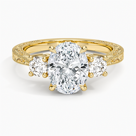 18K Yellow Gold Elsie Three Stone Engraved Diamond Ring (1/3 ct. tw.)