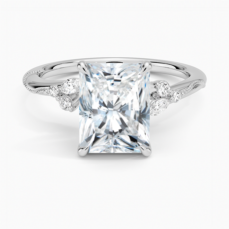18K White Gold Camellia Milgrain Diamond Ring