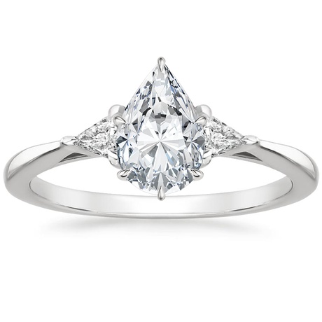 18K White Gold Trillion Three Stone Diamond Engagement Ring with Hadley Contoured Diamond Ring