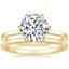 18K Yellow Gold Secret Halo Six-Prong Diamond Ring with Petite Comfort Fit Wedding Ring