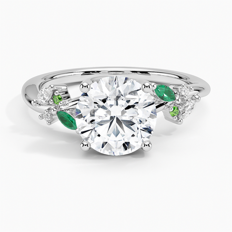 18K White Gold Arden Diamond Ring with Lab Emerald Accents