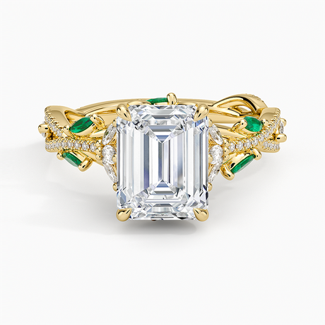 18K Yellow Gold Luxe Secret Garden Lab Emerald and Diamond Ring