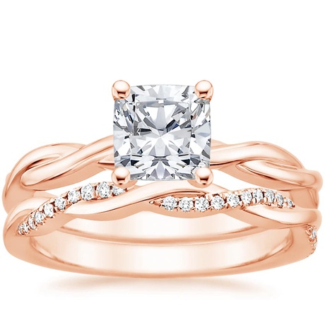 14K Rose Gold Twisted Vine Ring with Petite Twisted Vine Diamond Ring (1/8 ct. tw.)