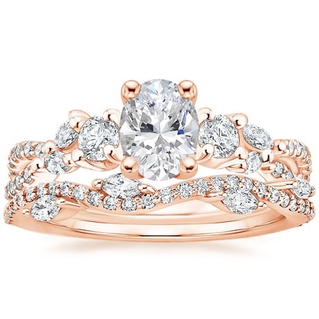 14K Rose Gold Three Stone Luxe Willow Diamond Ring with Luxe Winding Willow Diamond Ring