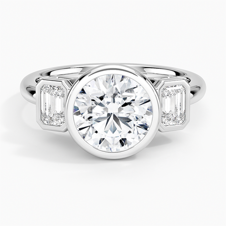 18K White Gold Rhiannon Bezel Three Stone Diamond Ring