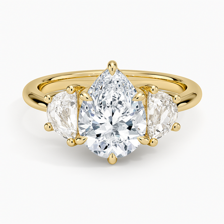 18K Yellow Gold Half Moon Three Stone Diamond Ring (1/2 ct. tw.)