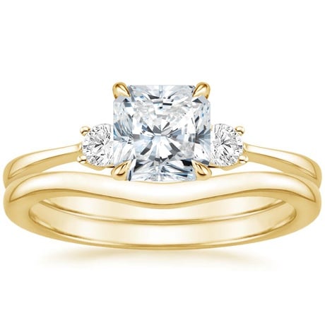 18K Yellow Gold Selene Diamond Ring (1/10 ct. tw.) with Petite Curved Wedding Ring