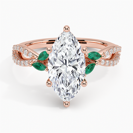 14K Rose Gold Luxe Willow Lab Emerald and Diamond Ring (1/8 ct. tw.)