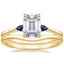 18K Yellow Gold Aria Diamond Ring with Sapphire Accents with Petite Curved Wedding Ring